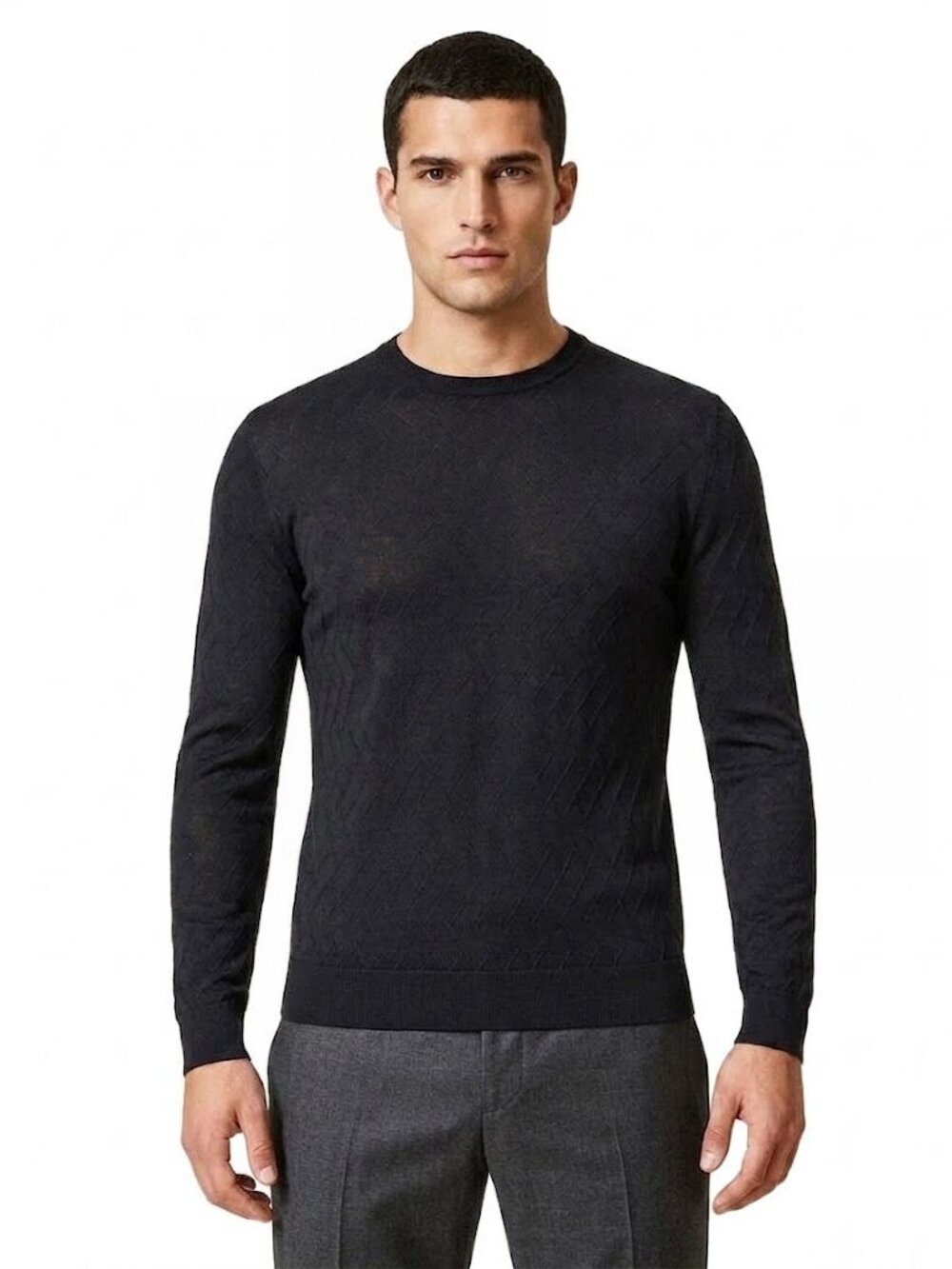 Armani Collezioni Textured Geometric Knit Top, Black, Mens Size Medium